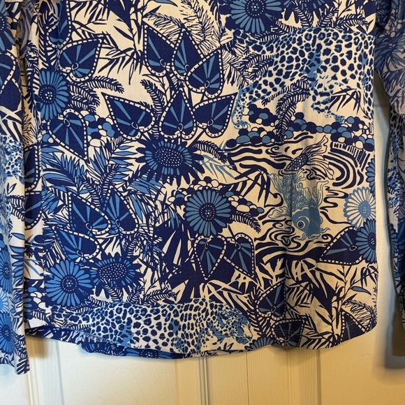 IBKUL Bamboo Gardens Blue and White Quarter Zip size S - Picture 7 of 13